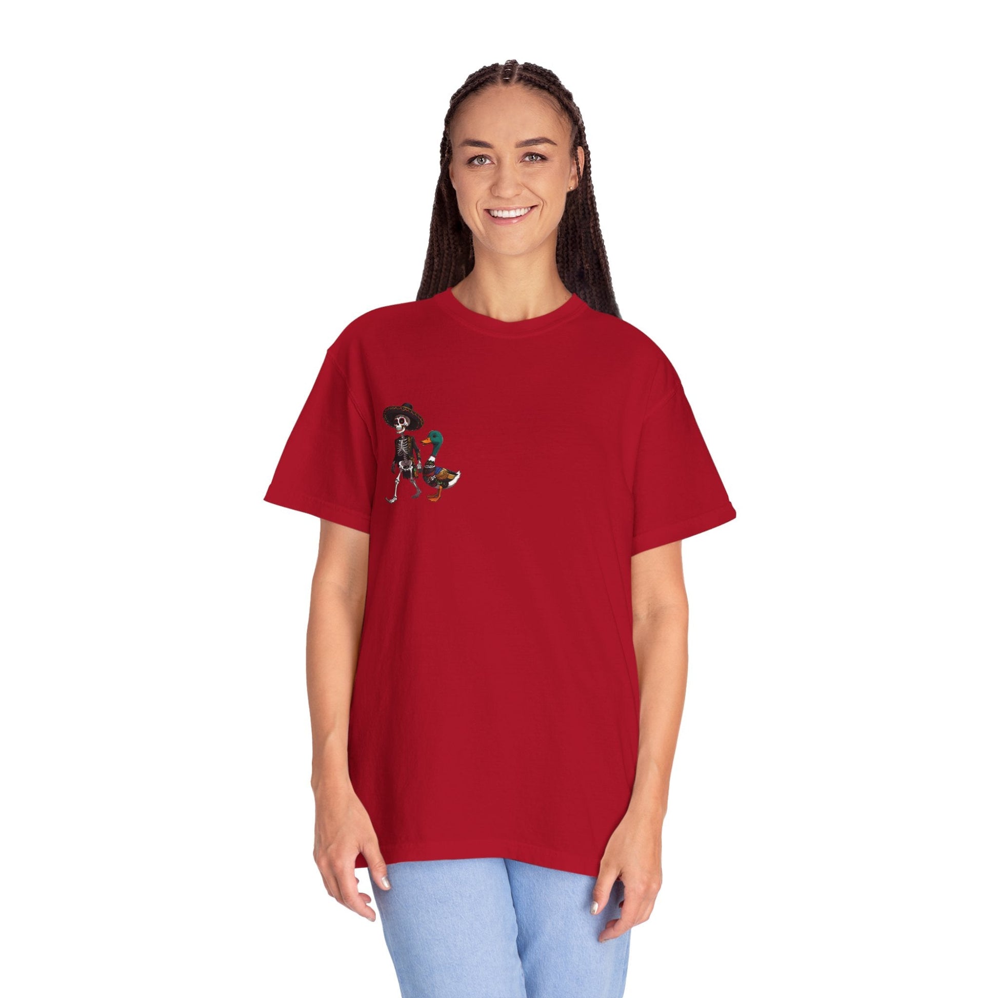 Charming Duck Skeleton wearing a Sombrero Tee, Cute Graphic T-Shirt, Quirky Unisex Apparel, Perfect for Halloween and Everyday Wear – Red T-Shirt for Casual Everyday Wear (36 view)