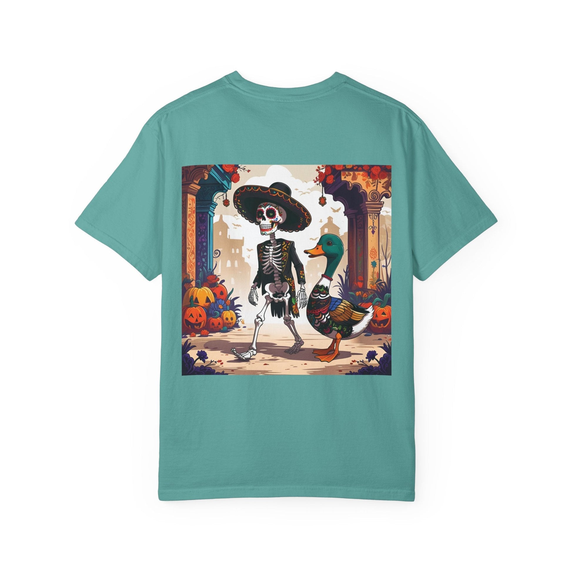 Charming Duck Skeleton wearing a Sombrero Tee, Cute Graphic T-Shirt, Quirky Unisex Apparel, Perfect for Halloween and Everyday Wear – Seafoam T-Shirt for Casual Everyday Wear (6 view)