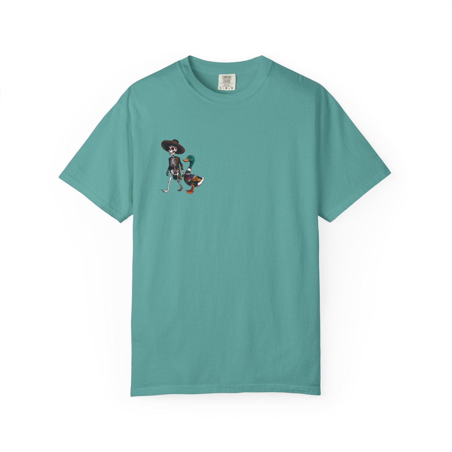 Charming Duck Skeleton wearing a Sombrero Tee, Cute Graphic T-Shirt, Quirky Unisex Apparel, Perfect for Halloween and Everyday Wear – Seafoam T-Shirt for Casual Everyday Wear (5 view)