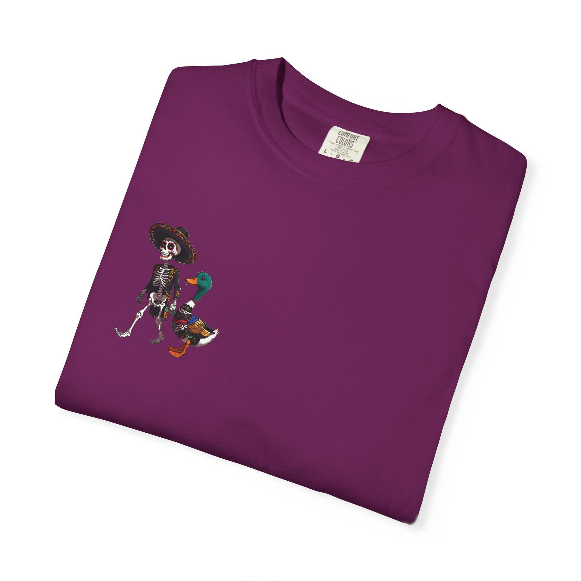 Charming Duck Skeleton wearing a Sombrero Tee, Cute Graphic T-Shirt, Quirky Unisex Apparel, Perfect for Halloween and Everyday Wear – Boysenberry T-Shirt for Casual Everyday Wear (27 view)