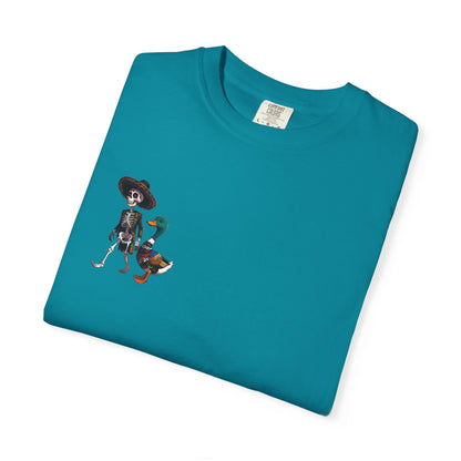 Charming Duck Skeleton wearing a Sombrero Tee, Cute Graphic T-Shirt, Quirky Unisex Apparel, Perfect for Halloween and Everyday Wear – Topaz Blue T-Shirt for Casual Everyday Wear (11 view)