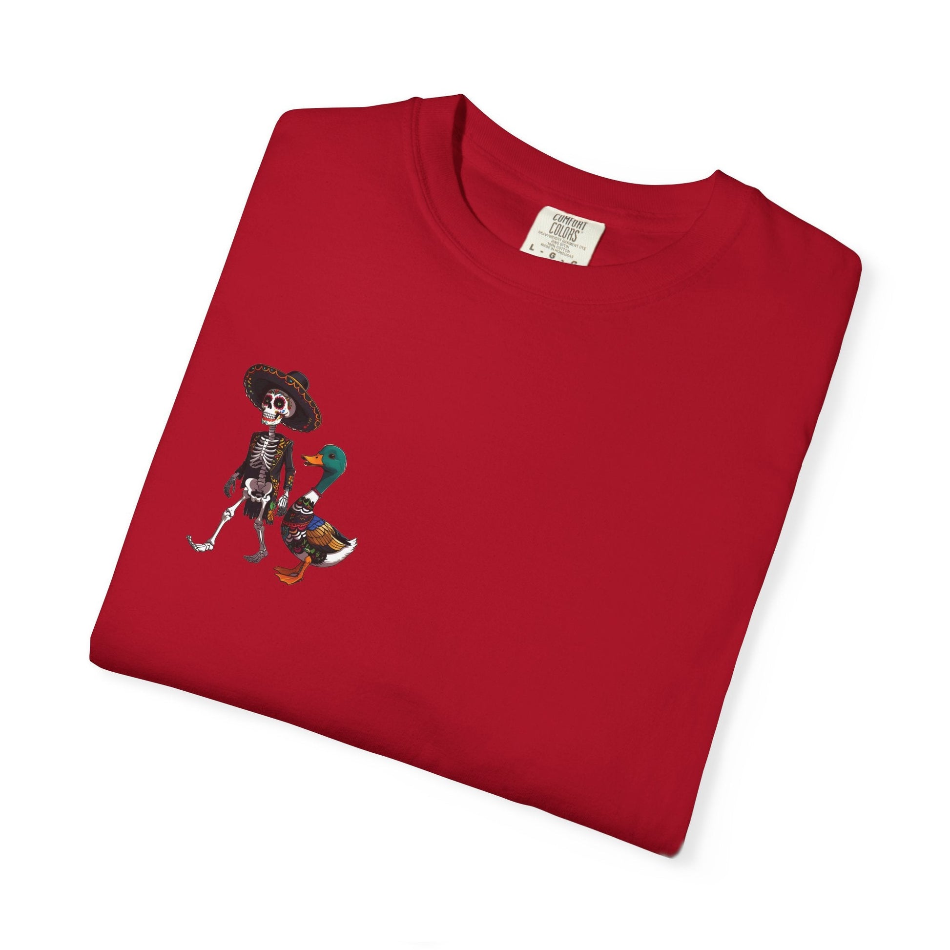 Charming Duck Skeleton wearing a Sombrero Tee, Cute Graphic T-Shirt, Quirky Unisex Apparel, Perfect for Halloween and Everyday Wear – Red T-Shirt for Casual Everyday Wear (35 view)