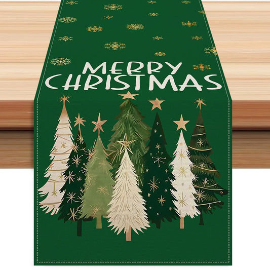 Christmas Landscape Linen Table Runner – 33×183cm Holiday Table Flag | Dining & Kitchen Décor – Style 1 Holiday Decor for christmas (1 view)