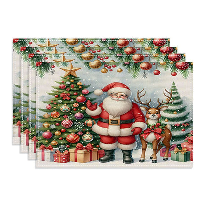 Christmas Linen Placemat – 30×45cm Rectangular Holiday Table Mat | Kitchen & Dining Décor – Style 1 Holiday Decor for christmas (1 view)