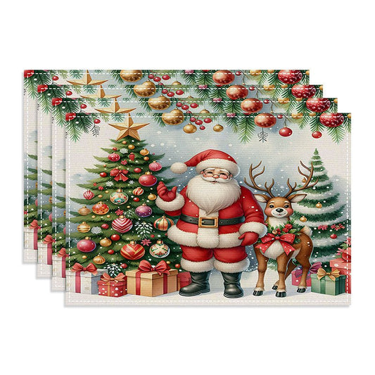 Christmas Linen Placemat – 30×45cm Rectangular Holiday Table Mat | Kitchen & Dining Décor – Style 1 Holiday Decor for christmas (1 view)