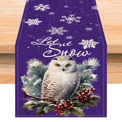 Christmas Owl Linen Table Runner – 33×183cm Holiday Table Flag | Dining & Kitchen Décor – Style 4 Holiday Decor for christmas (9 view)