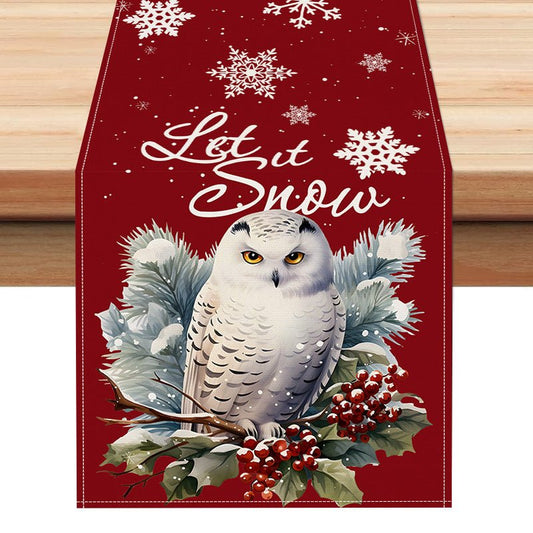 Christmas Owl Linen Table Runner – 33×183cm Holiday Table Flag | Dining & Kitchen Décor – Style 1 Holiday Decor for christmas (1 view)