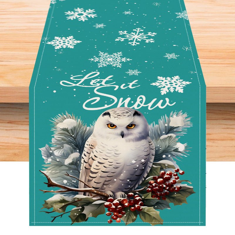 Christmas Owl Linen Table Runner – 33×183cm Holiday Table Flag | Dining & Kitchen Décor – Style 3 Holiday Decor for christmas (8 view)