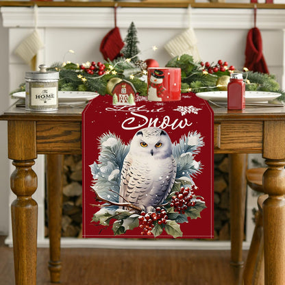 Christmas Owl Linen Table Runner – 33×183cm Holiday Table Flag | Dining & Kitchen Décor – Style 1 Holiday Decor for christmas (2 view)