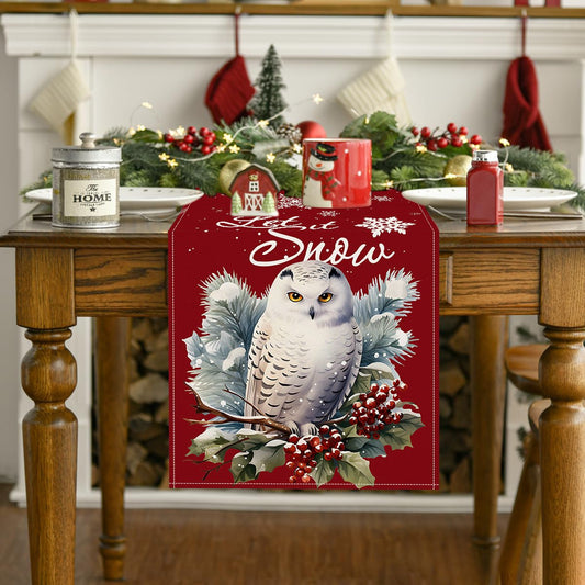 Christmas Owl Linen Table Runner – 33×183cm Holiday Table Flag | Dining & Kitchen Décor – Style 1 Holiday Decor for christmas (2 view)