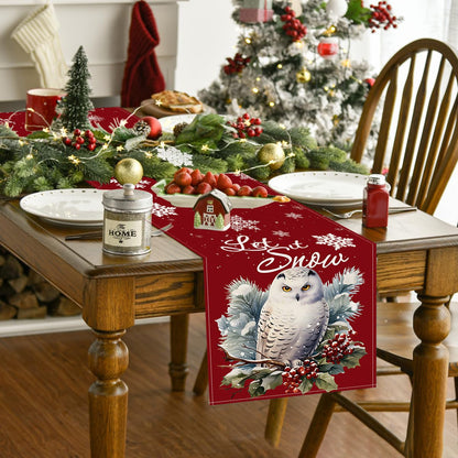 Christmas Owl Linen Table Runner – 33×183cm Holiday Table Flag | Dining & Kitchen Décor – Style 1 Holiday Decor for christmas (4 view)