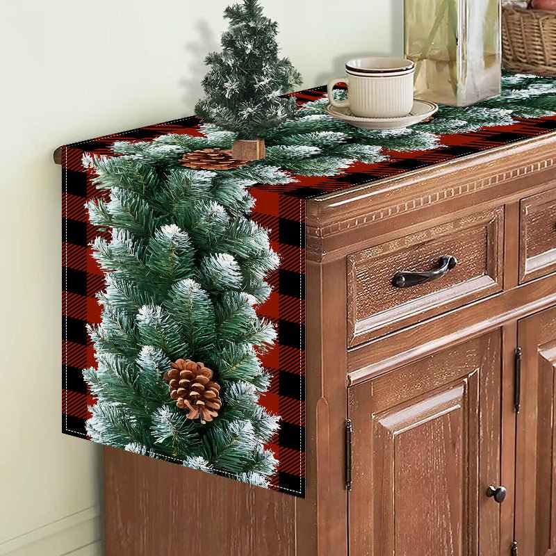 Christmas Red & Black Checkered Table Runner – 33×183cm White Hemp | Holiday Party Décor – Style 1 Holiday Decor for Buffalo Plaid (3 view)