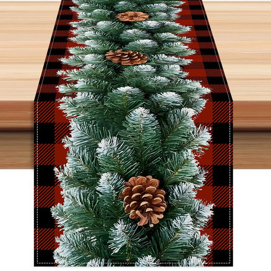 Christmas Red & Black Checkered Table Runner – 33×183cm White Hemp | Holiday Party Décor – Style 1 Holiday Decor for Buffalo Plaid (1 view)