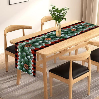 Christmas Red & Black Checkered Table Runner – 33×183cm White Hemp | Holiday Party Décor – Style 1 Holiday Decor for Buffalo Plaid (4 view)