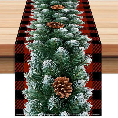 Christmas Red & Black Checkered Table Runner – 33×183cm White Hemp | Holiday Party Décor – Style 1 Holiday Decor for Buffalo Plaid (6 view)