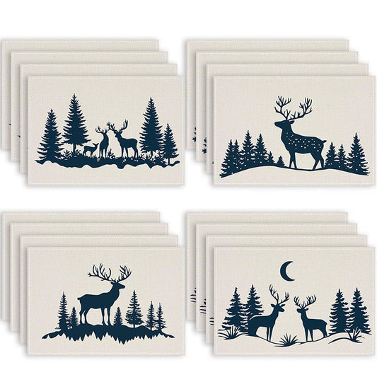 Christmas Reindeer Linen Placemat – 30×45cm Rectangular Holiday Table Mat | Dining & Kitchen Décor – style 1 Holiday Decor for christmas (1 view)