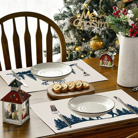 Christmas Reindeer Linen Placemat – 30×45cm Rectangular Holiday Table Mat | Dining & Kitchen Décor – style 1 Holiday Decor for christmas (2 view)