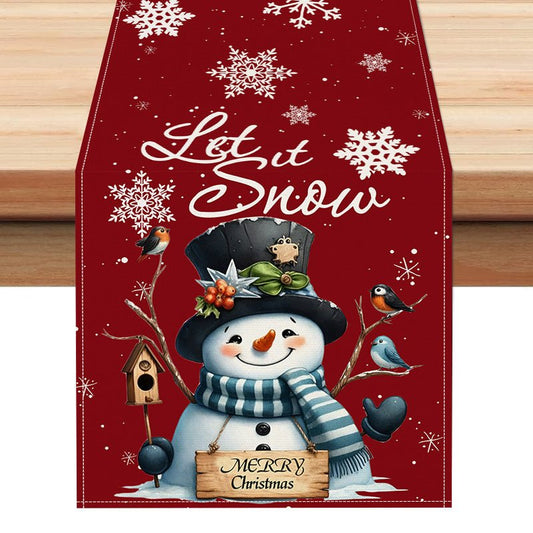 Christmas Snowman Linen Table Runner – 33×183cm Holiday Table Flag | Dining & Coffee Table Décor – style 1 Holiday Decor for christmas (1 view)
