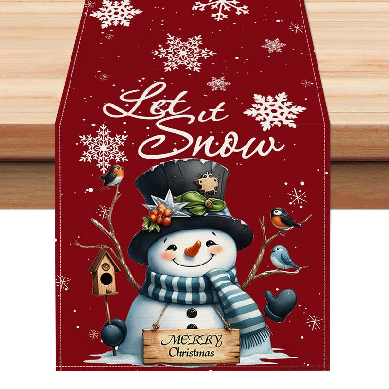 Christmas Snowman Linen Table Runner – 33×183cm Holiday Table Flag | Dining & Coffee Table Décor – style 1 Holiday Decor for christmas (6 view)