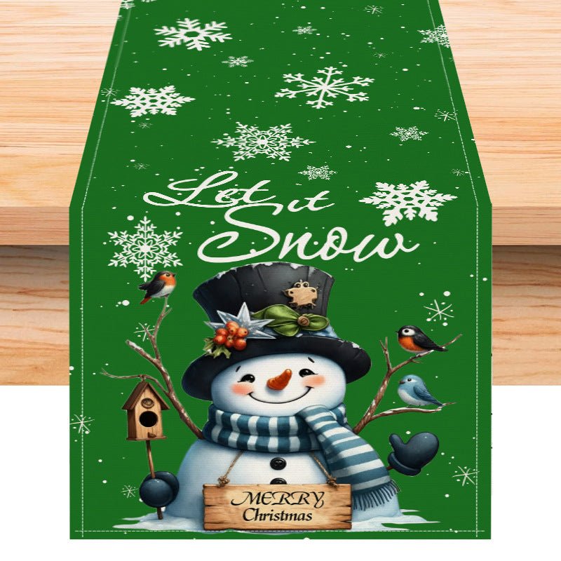 Christmas Snowman Linen Table Runner – 33×183cm Holiday Table Flag | Dining & Coffee Table Décor – style 4 Holiday Decor for christmas (9 view)