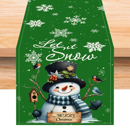 Christmas Snowman Linen Table Runner – 33×183cm Holiday Table Flag | Dining & Coffee Table Décor – style 4 Holiday Decor for christmas (9 view)