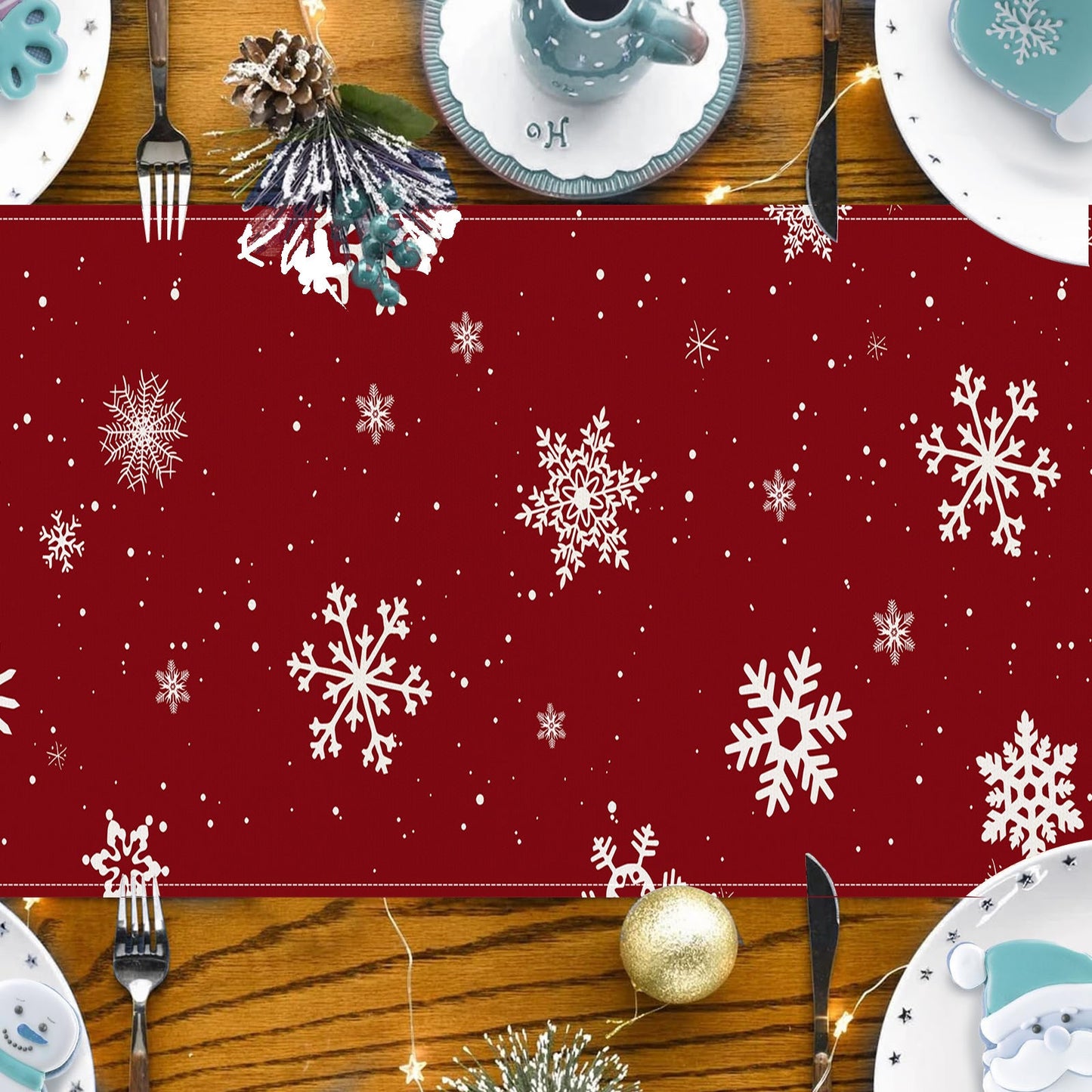 Christmas Snowman Linen Table Runner – 33×183cm Holiday Table Flag | Dining & Coffee Table Décor – style 1 Holiday Decor for christmas (4 view)
