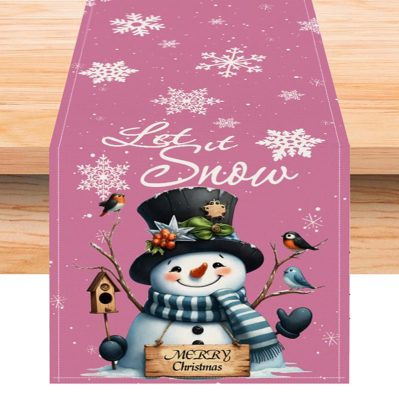 Christmas Snowman Linen Table Runner – 33×183cm Holiday Table Flag | Dining & Coffee Table Décor – style 2 Holiday Decor for christmas (7 view)