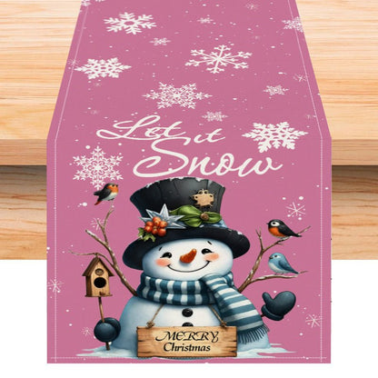 Christmas Snowman Linen Table Runner – 33×183cm Holiday Table Flag | Dining & Coffee Table Décor – style 2 Holiday Decor for christmas (7 view)
