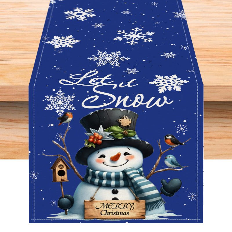 Christmas Snowman Linen Table Runner – 33×183cm Holiday Table Flag | Dining & Coffee Table Décor – style 3 Holiday Decor for christmas (8 view)
