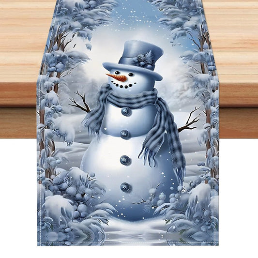 Christmas Snowman Table Flag Festival Restaurant Tablecloth Mat Tablecloth Home Kitchen Table Decoration Tea Flag – blue Holiday Decor for extendedship (1 view)