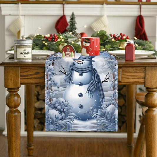 Christmas Snowman Table Flag Festival Restaurant Tablecloth Mat Tablecloth Home Kitchen Table Decoration Tea Flag – blue Holiday Decor for extendedship (2 view)