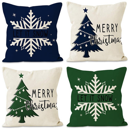 Christmas Tree & Snowflake Pillow Cover – 45×45cm Linen Cushion Case | Holiday Decor – Style 1 Holiday Decor for christmas (1 view)