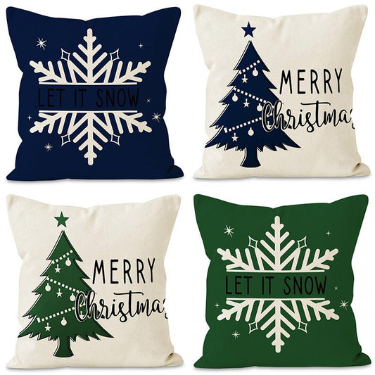 Christmas Tree & Snowflake Pillow Cover – 45×45cm Linen Cushion Case | Holiday Decor – Style 1 Holiday Decor for christmas (1 view)