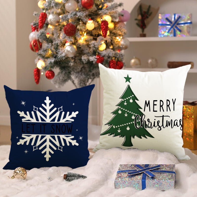 Christmas Tree & Snowflake Pillow Cover – 45×45cm Linen Cushion Case | Holiday Decor – Style 1 Holiday Decor for christmas (4 view)