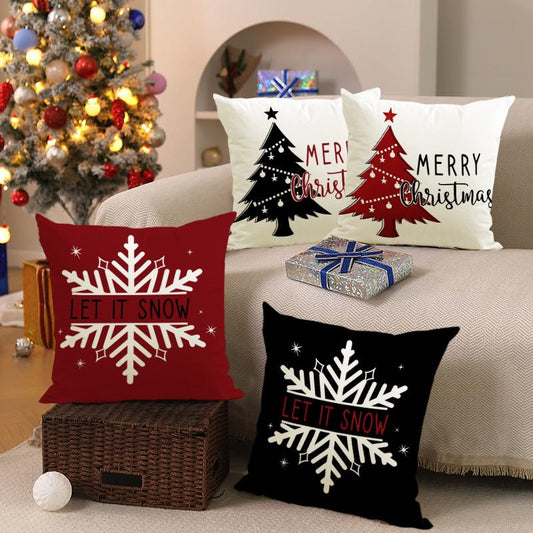 Christmas Tree & Snowflake Pillow Cover – 45×45cm Linen Cushion Case | Holiday Decor – Style 1 Holiday Decor for christmas (2 view)
