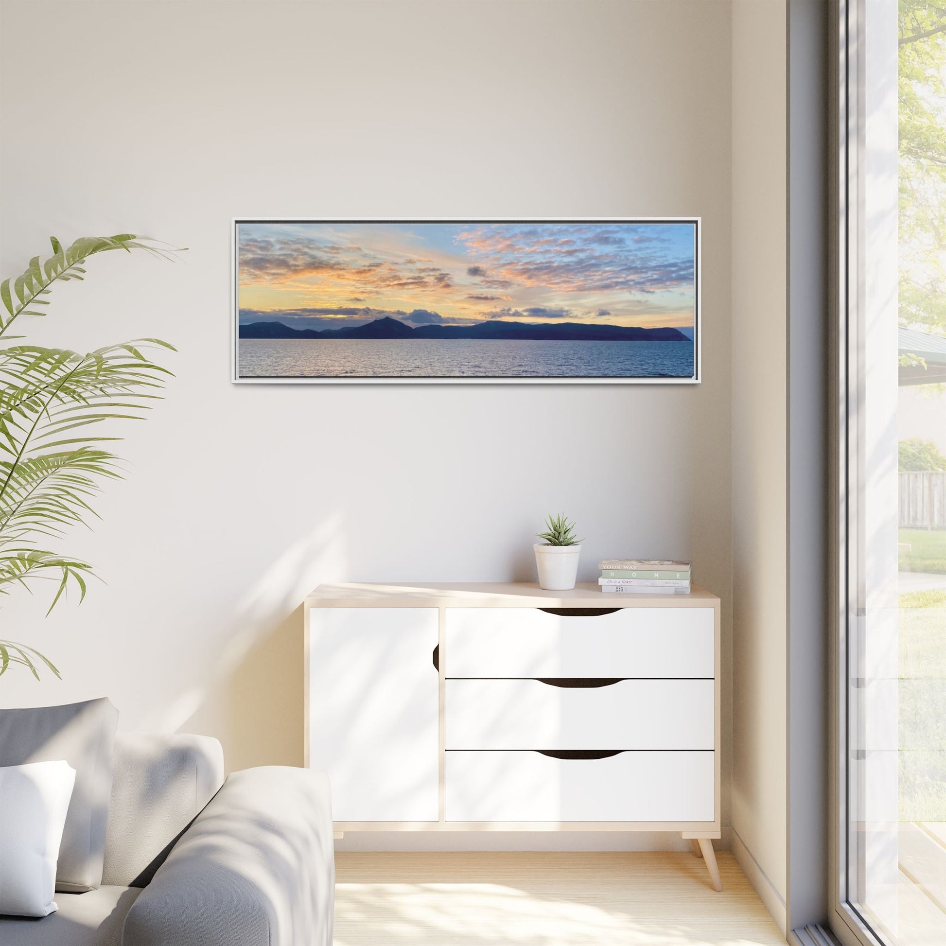 Coastal Sunrise Canvas Wall Art – Tranquil Ocean View for Home or Office | Landscape Photography Print – 36" x 12" (Horizontal) Canvas for art print framed (31 view)
