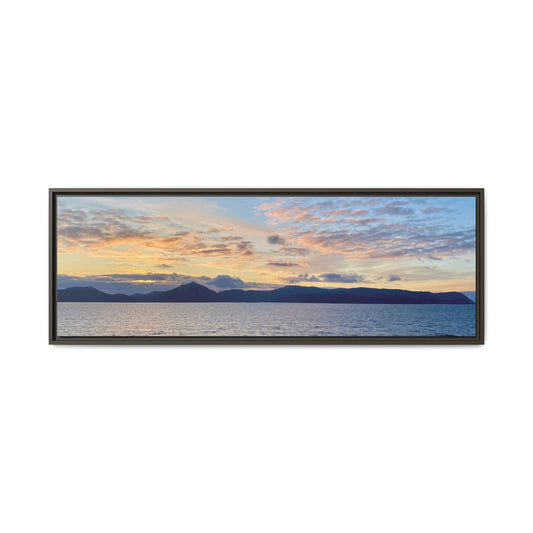 Coastal Sunrise Canvas Wall Art – Tranquil Ocean View for Home or Office | Landscape Photography Print – 48" x 16" (Horizontal) Canvas for art print framed (2 view)