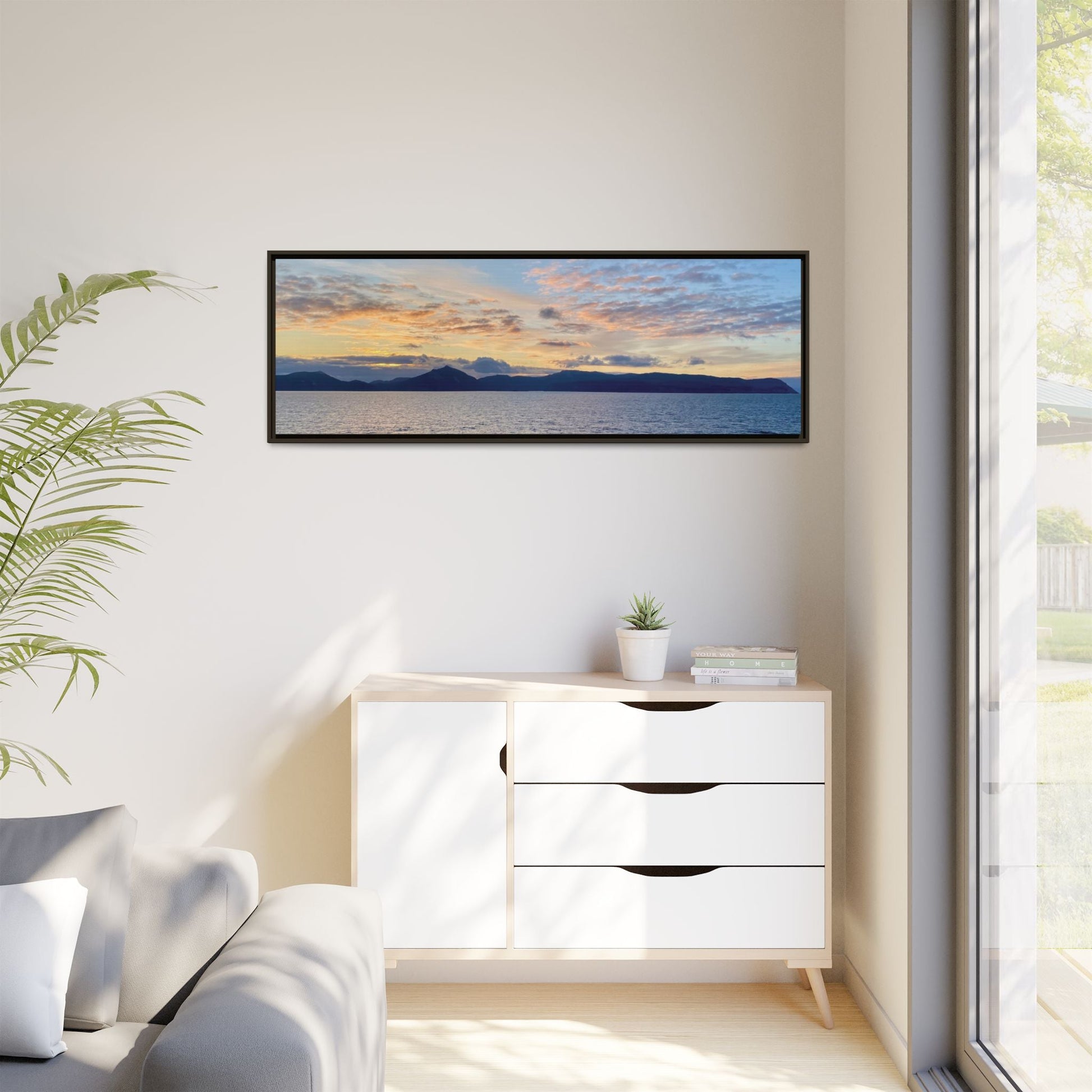 Coastal Sunrise Canvas Wall Art – Tranquil Ocean View for Home or Office | Landscape Photography Print – 36" x 12" (Horizontal) Canvas for art print framed (28 view)
