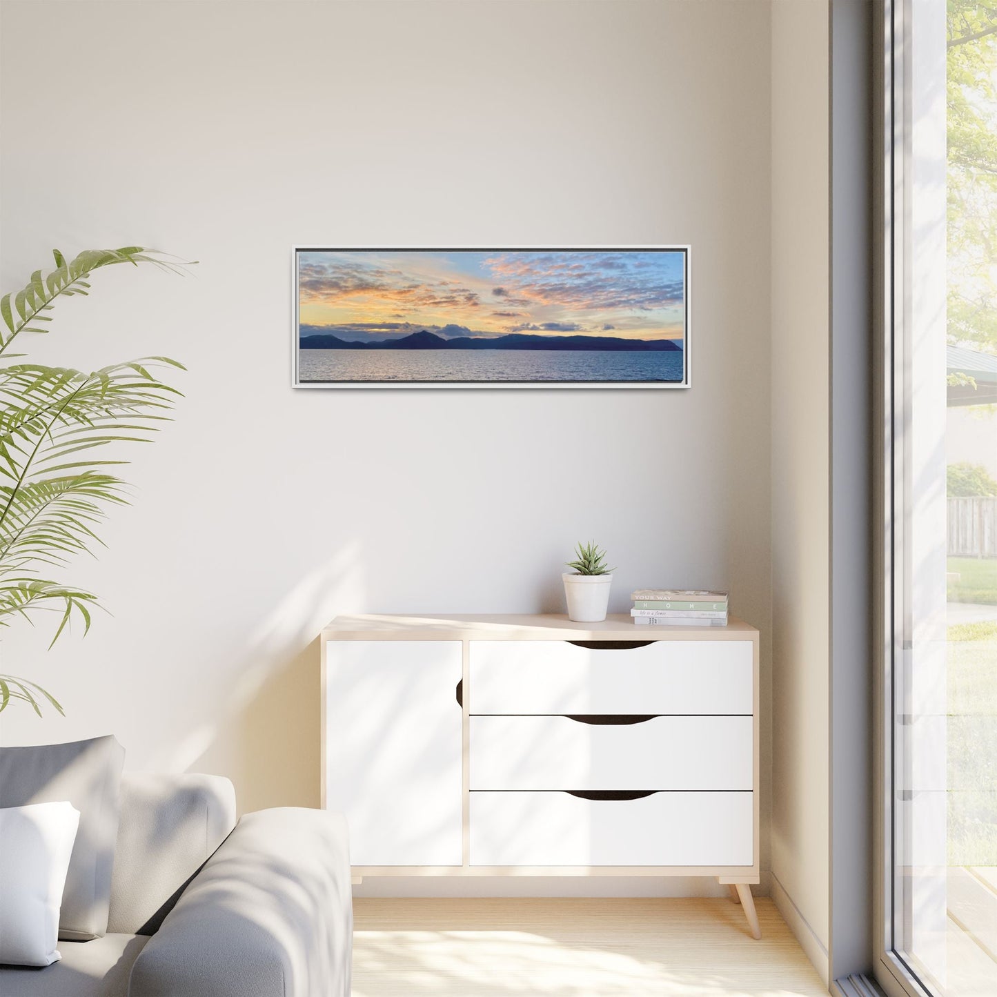 Coastal Sunrise Canvas Wall Art – Tranquil Ocean View for Home or Office | Landscape Photography Print – 36" x 12" (Horizontal) Canvas for art print framed (16 view)