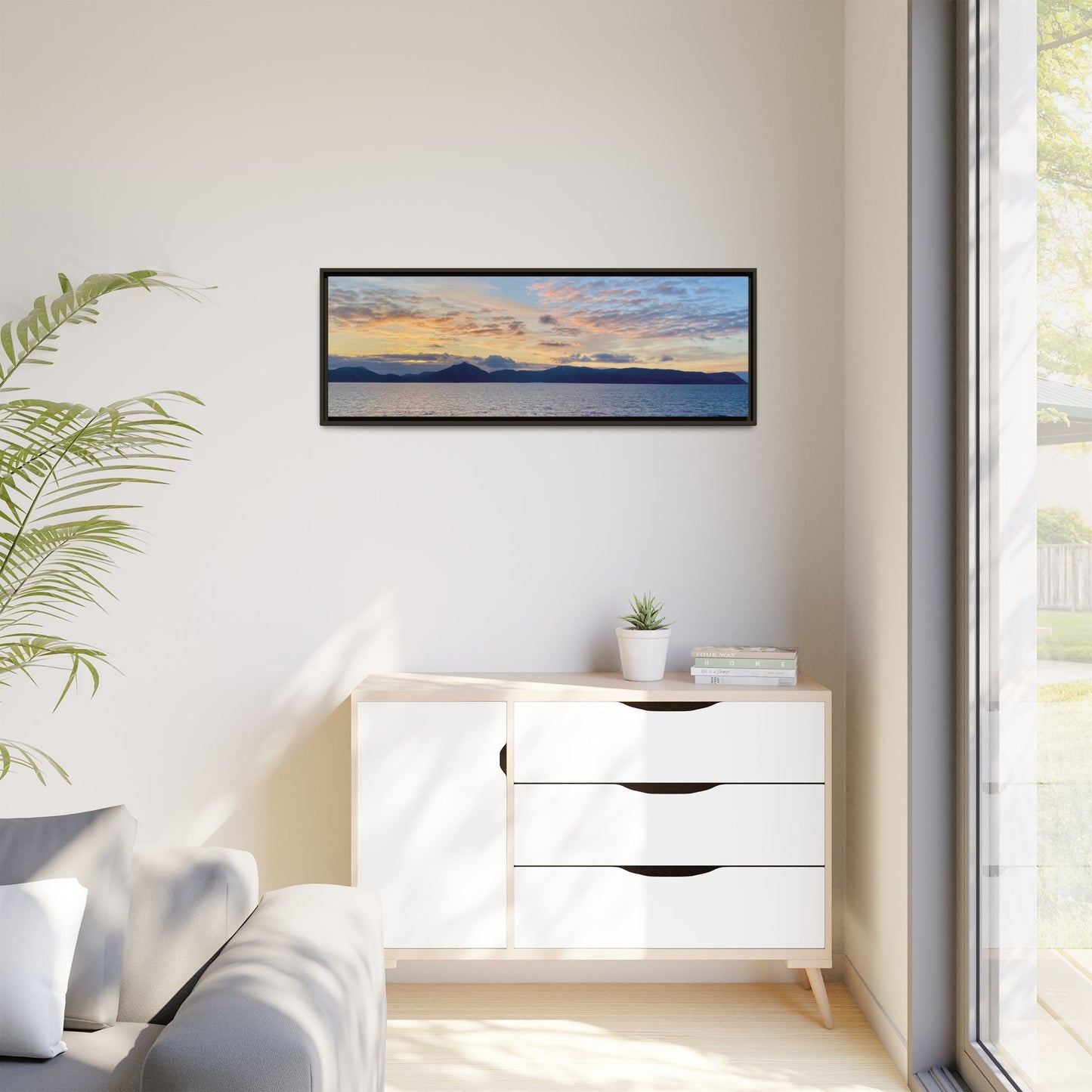 Coastal Sunrise Canvas Wall Art – Tranquil Ocean View for Home or Office | Landscape Photography Print – 36" x 12" (Horizontal) Canvas for art print framed (13 view)