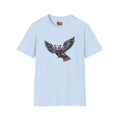Sugar Skull Owl Tee – Colorful Day of the Dead Vibes | Graphic T-Shirts – Light Blue T-Shirt for boho style shirt (22 view)