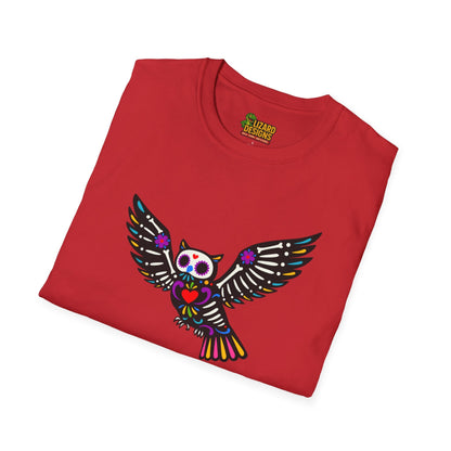 Sugar Skull Owl Tee – Colorful Day of the Dead Vibes | Graphic T-Shirts – Red T-Shirt for boho style shirt (45 view)