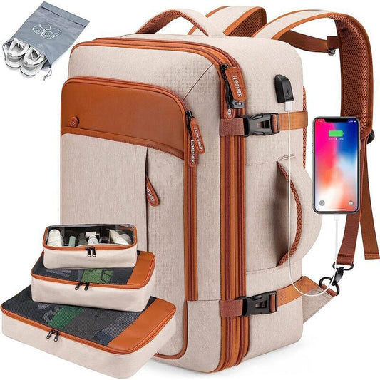 Convertible Travel Backpack — Water - Resistant, Flight - Friendly Carry - On with Laptop Sleeve – Beige Backpack for business travel (2 view)