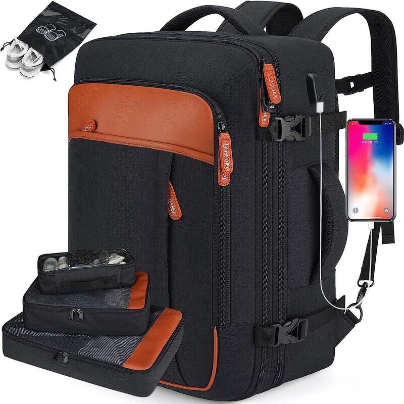 Convertible Travel Backpack — Water - Resistant, Flight - Friendly Carry - On with Laptop Sleeve | Hiking/Business – Black Backpack for business travel (7 view)