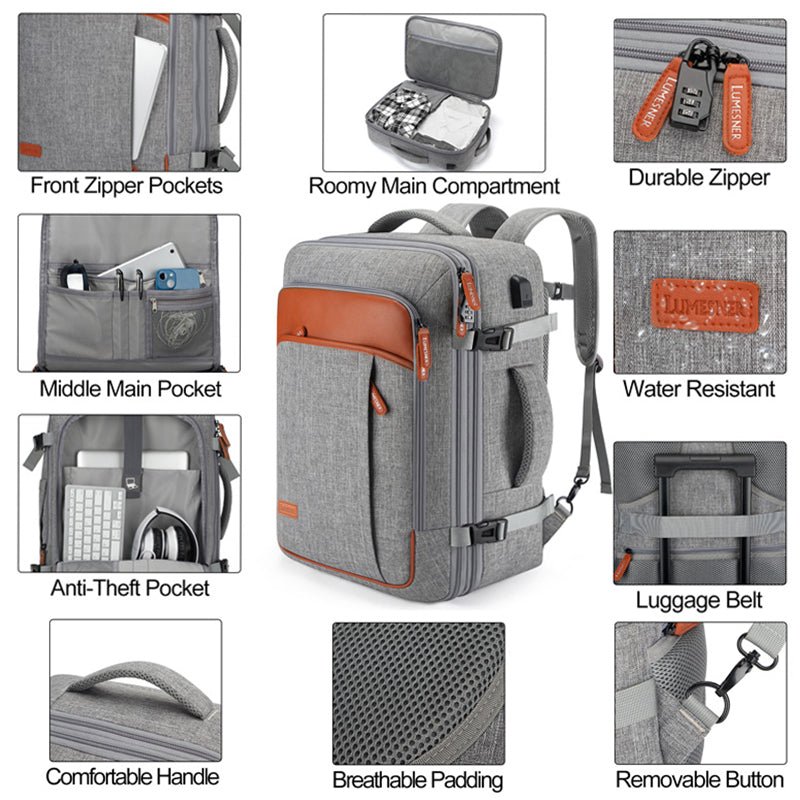 Convertible Travel Backpack — Water - Resistant, Flight - Friendly Carry - On with Laptop Sleeve | Hiking/Business – Pink Backpack for business travel (12 view)