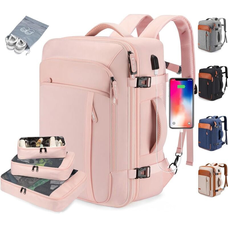 Convertible Travel Backpack — Water - Resistant, Flight - Friendly Carry - On with Laptop Sleeve | Hiking/Business – Pink Backpack for business travel (8 view)