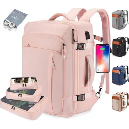 Convertible Travel Backpack — Water - Resistant, Flight - Friendly Carry - On with Laptop Sleeve | Hiking/Business – Pink Backpack for business travel (8 view)