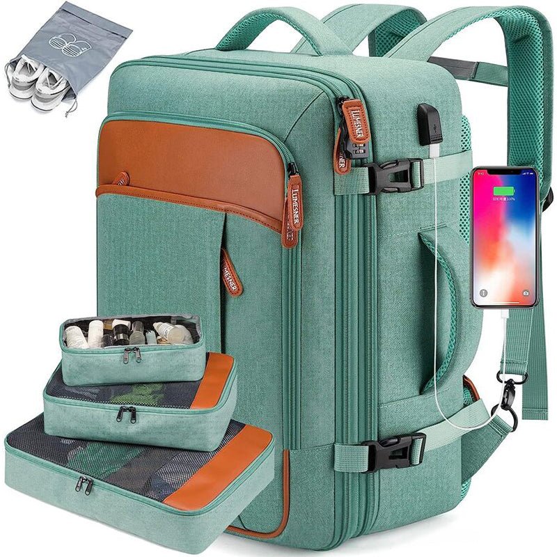 Convertible Travel Backpack — Water - Resistant, Flight - Friendly Carry - On with Laptop Sleeve | Hiking/Business – Green Backpack for business travel (5 view)