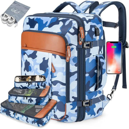 Convertible Travel Backpack — Water - Resistant, Flight - Friendly Carry - On with Laptop Sleeve – Camouflage Blue Backpack for business travel (3 view)