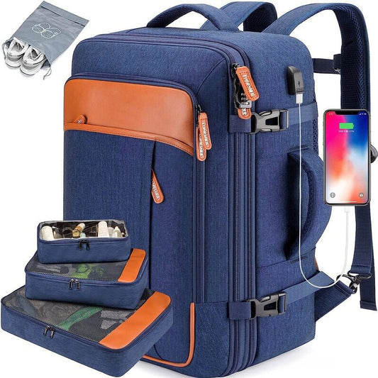 Convertible Travel Backpack — Water - Resistant, Flight - Friendly Carry - On with Laptop Sleeve – Dark Blue Backpack for business travel (1 view)